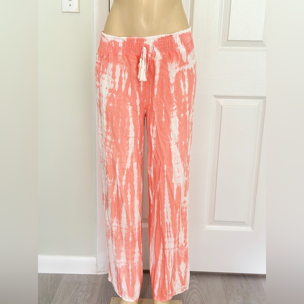 Kiwi And Punch Women's Coral Tie Dyed Pull On Wide Leg Pant Size S